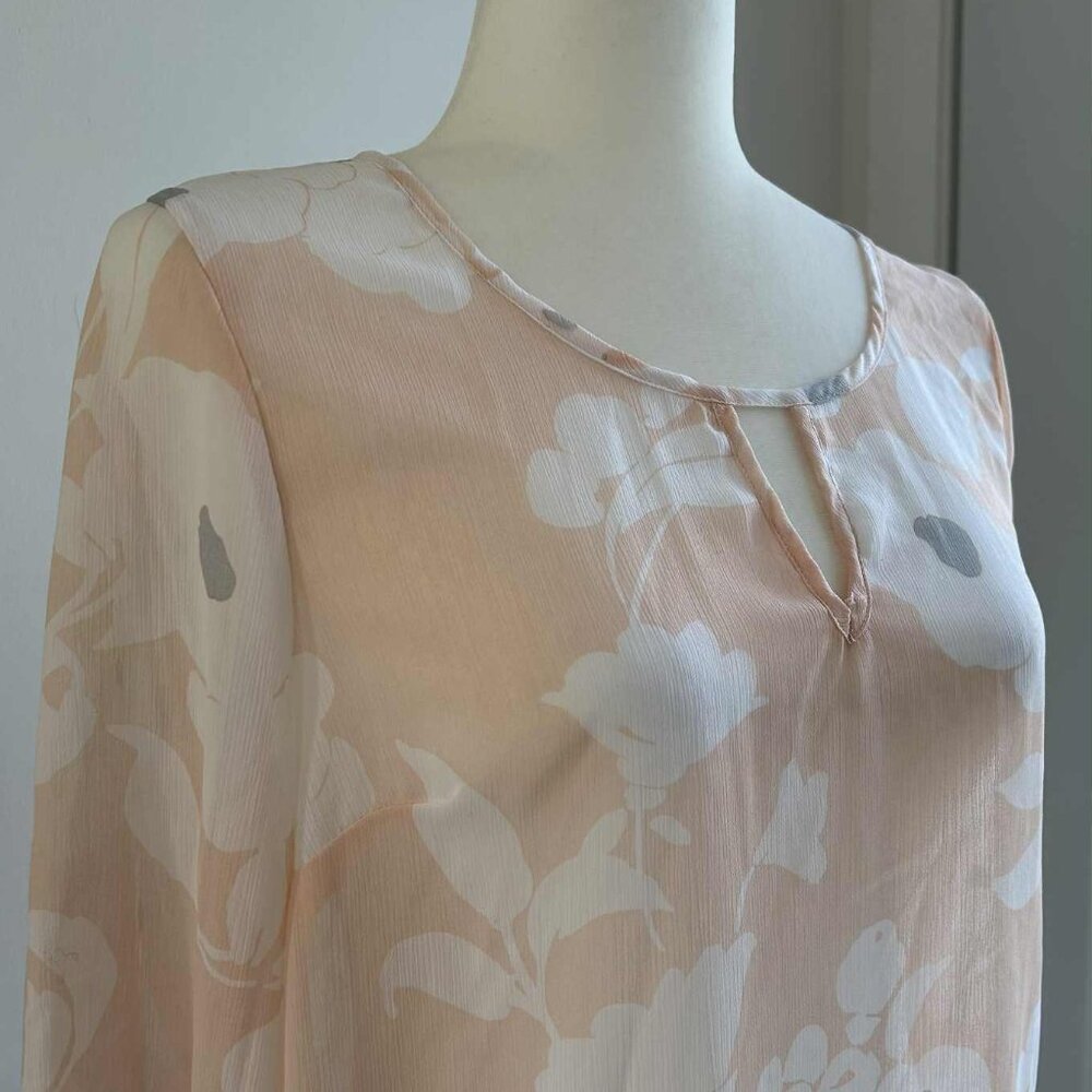 Banana Republic Blush/Ivory Sheer Floral Chiffon Blouse with 3/4 Sleeve - US S